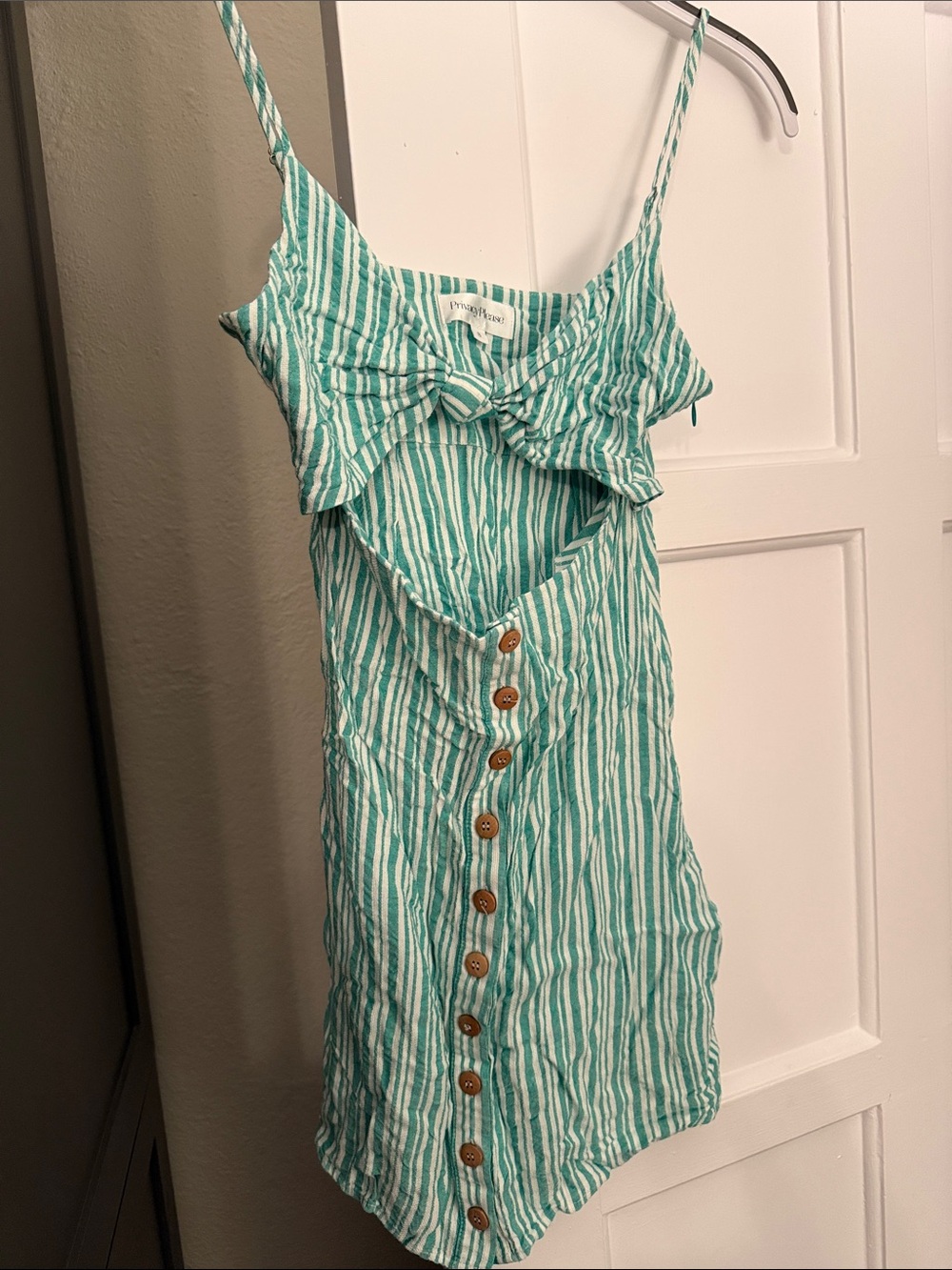 Privacy Please Teal and White Striped Button-Front Mini Dress
